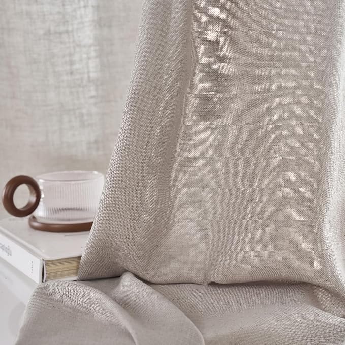 NICETOWN Flax Linen Birch Curtains 84 inch Long, Rod Pocket & Back Tab Semi - Image 4