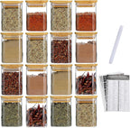 16Pcs 7oz Spice Jars Glass Container with 275 Labels, Airtight Seasoning Empty Organizer with Bamboo Lid Set for Pepper, Salt, Sugar