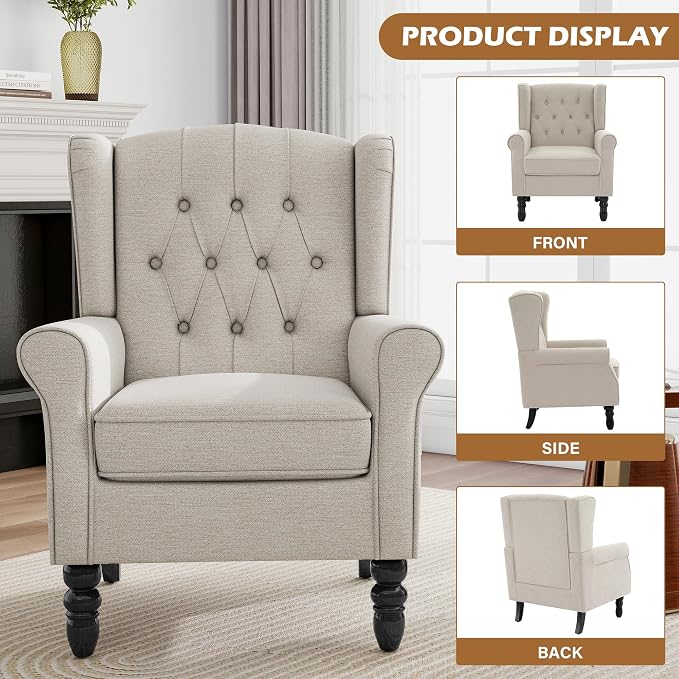 Mid-Century Modern Wingback Accent Chair – Ergonomic High Back Lounge Chair - Image 2