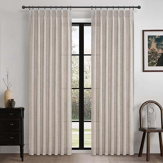 Greyish Brown Natural Linen Curtains 84 Inch Length 2 Panels by PleatedDrapes