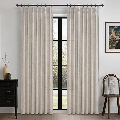 Greyish Brown Natural Linen Curtains 84 Inch Length 2 Panels by PleatedDrapes