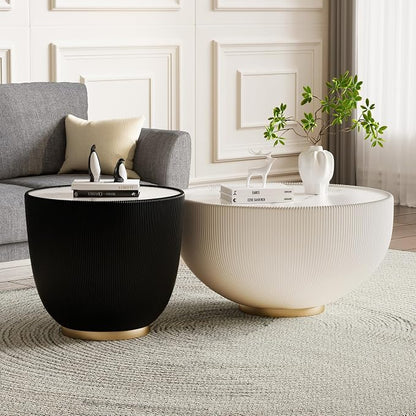 SSLine Bowl-Shape Coffee Table Modern Sintered Stone Top Coffee Table in Cream - Image 4