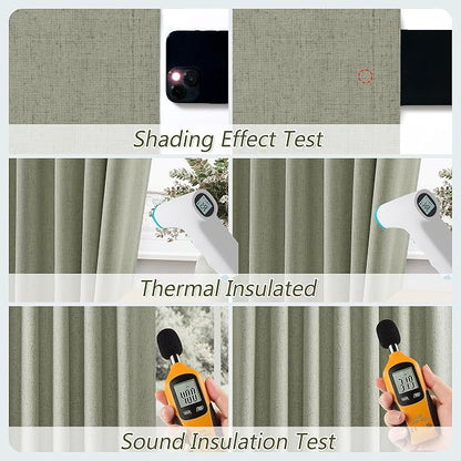Sage Green 100% Blackout Linen Curtains 92 Inch Length 2 Panels Set - Image 5