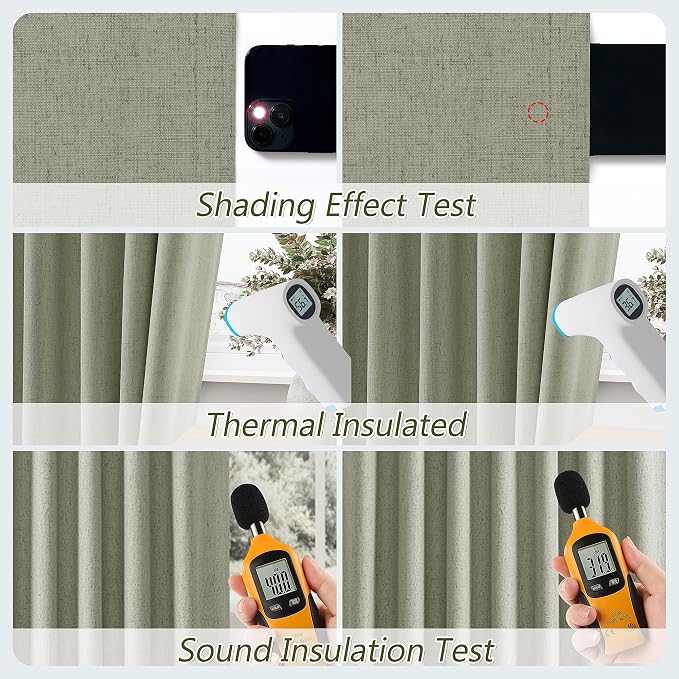 Sage Green 100% Blackout Linen Curtains 90 Inch Length 2 Panels Set - Image 5