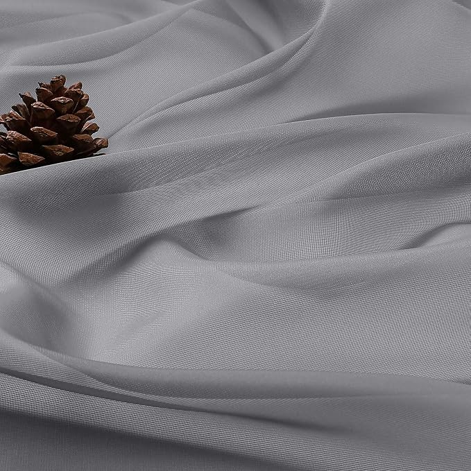 Grey Sheer Curtain 90 Inches Long 2 Panels Set, Solid Filmy Drapes - Image 8
