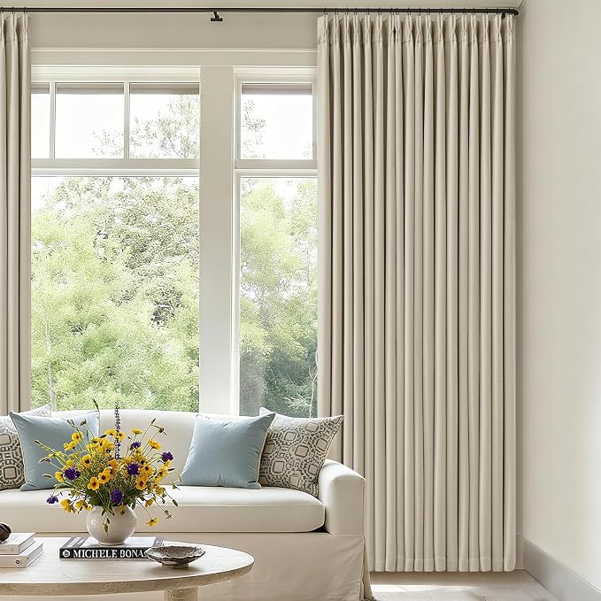 94 Inch Long Blackout Curtains Thick Linen Pinch Pleated Curtains 2 Panels | by Twodrapes