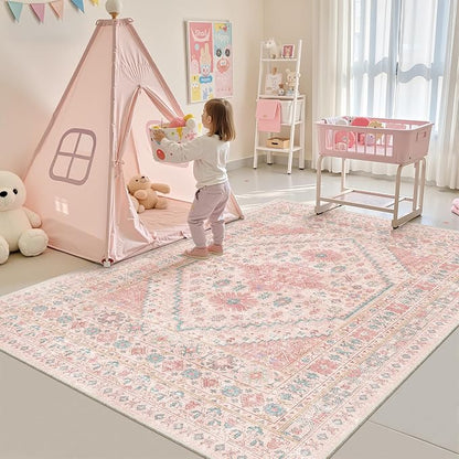 Pink Rugs for Bedroom-5x8 Area Rugs for Living Room, Girls Room | Washable Rugs - Image 4