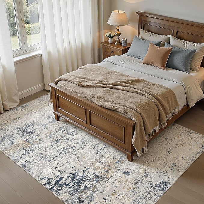 DMOYEST Area Rug Living Room Rugs 5x8 Washable Abstract Beige Blue Carpet | - Image 3