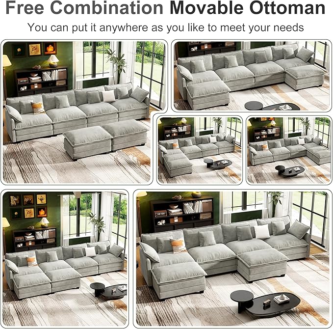 146" Cloud Couch Sectional, U Shaped Modular Sectional Sofa, 4-Seat Deep Seat - Image 6
