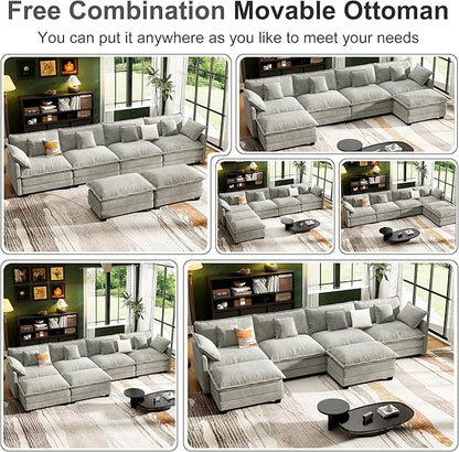 146" Cloud Couch Sectional, U Shaped Modular Sectional Sofa, 4-Seat Deep Seat - Image 6