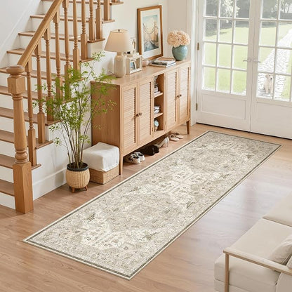 Madane Hallway Runner Rug 2x5 Washable Entry Rugs Non-Slip, Ivory/Brown | - Image 3