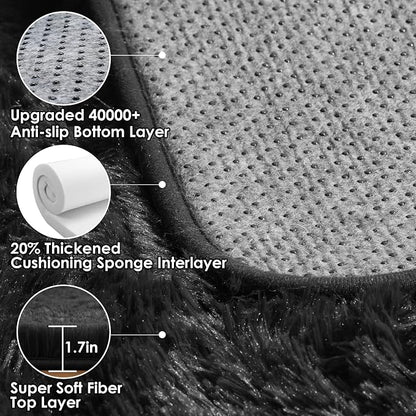 Black Runner Rugs for Bedroom Hallway, Fluffy 2x6 Bedside Soft Area Rug | - Image 4