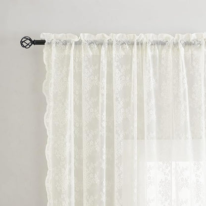 YJ YANJUN Vintage Lace Curtains 63 Inches Length- Elegant Victorian Floral - Image 2