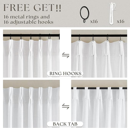 Extra Long Pinch Pleated Linen 120 Inch Curtains 2 Panels Set Snow White | - Image 5