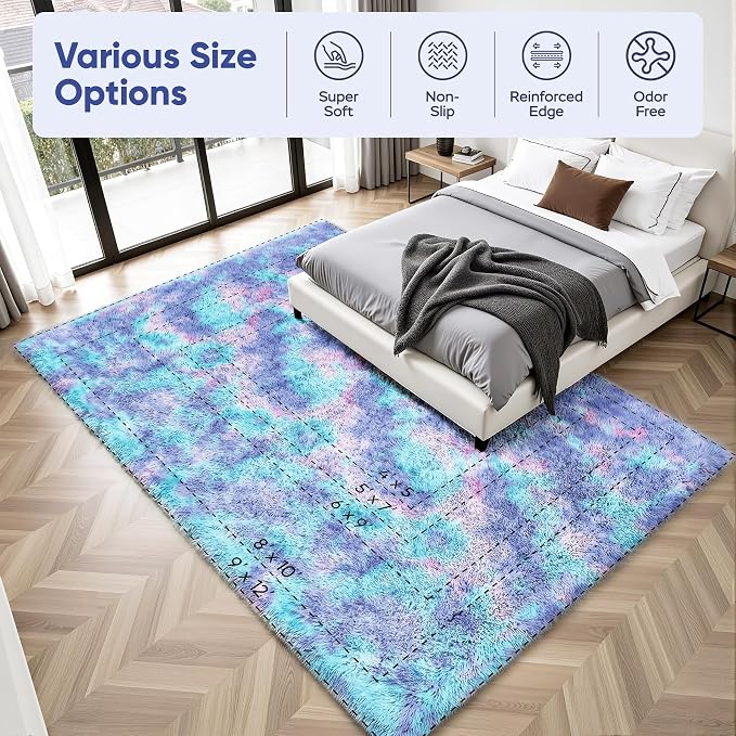 PLHXFR 5x7 Area Rugs Living Room: Fluffy Bedroom Soft Shag Rug Kid Rainbow | - Image 9