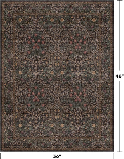 Vintage Dark Brown 3x4 Entryway Rug, Washable Small Area Rugs - Image 2