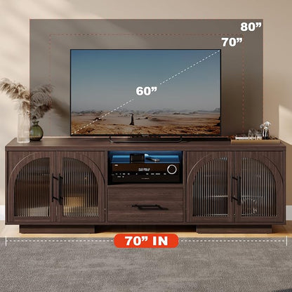 70" LED TV Stand with Storage for 75/80" TVs, Faux Marble Entertainment Center - Image 2