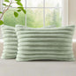 decorUhome Fall Faux Fur Throw Pillow Covers 12x20 Set of 2 Sage Green | by decorUhome
