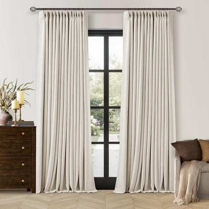 90 Inch Pinch Pleated Blackout Linen Curtains 2 Panels Natural | Memory Trained by Twodrapes