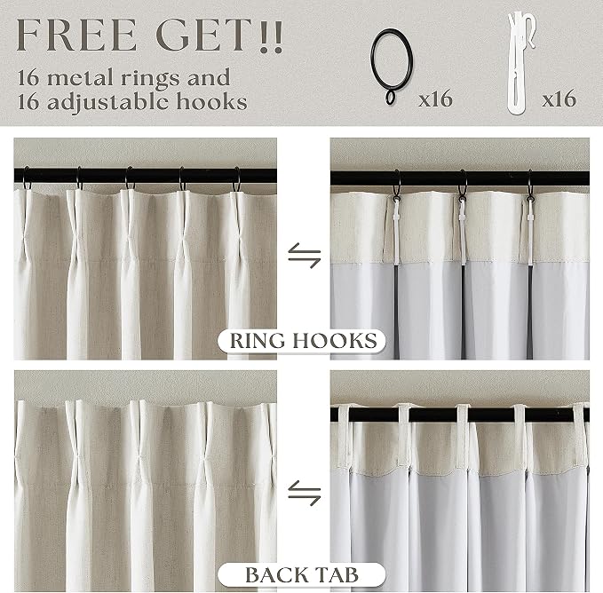 Natural Cream Pinch Pleated 100% Blackout Curtains 95 Inches Long | Double - Image 6