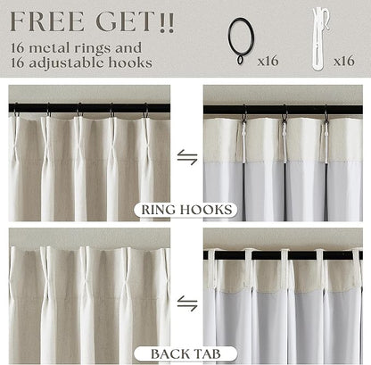 Natural Linen Pinch Pleated Full Blackout Curtains 94 Inch Long 2 Panels | - Image 3