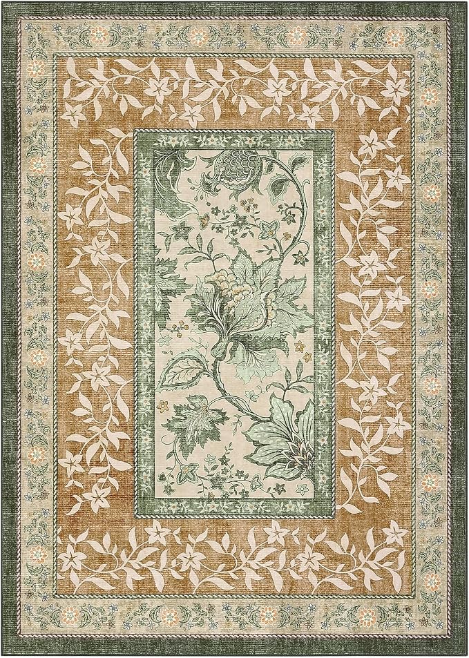 GarveeHome Terracotta Olive Sage Green Area Rugs 9x12 Living Room, Botanical - Image 10