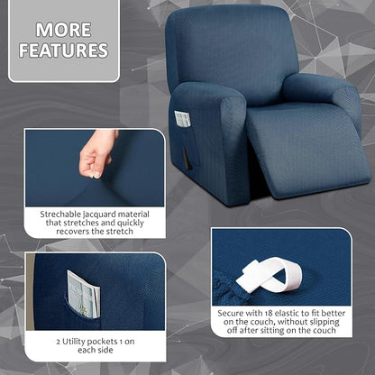 ULTICOR 4-Piece, 1 Seat Recliner Cover, Yarn Dyed Reclining Chair Covers - Image 3
