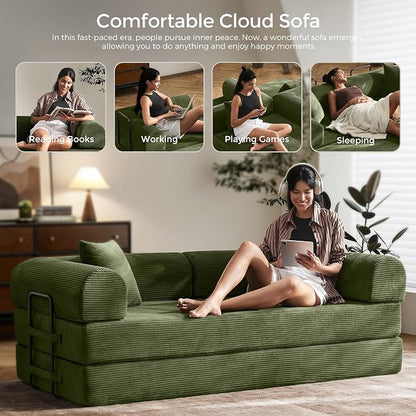 79" Convertible Sofa Bed with Fixed-Shape Frame & Removable Armrests, Modular - Image 8