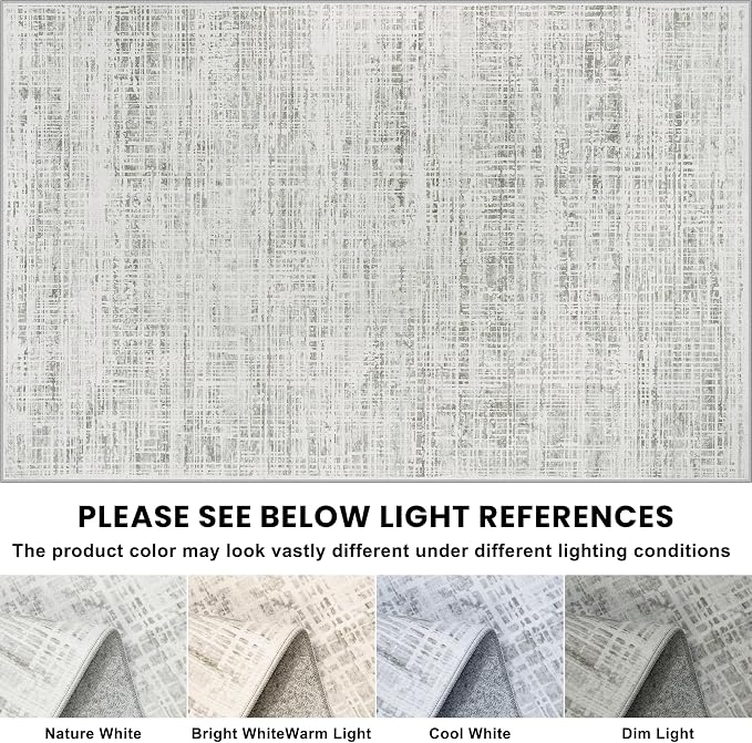5x8 Washable Area Rug for Living Room Bedroom: Non-Slip Modern White Gray | - Image 8