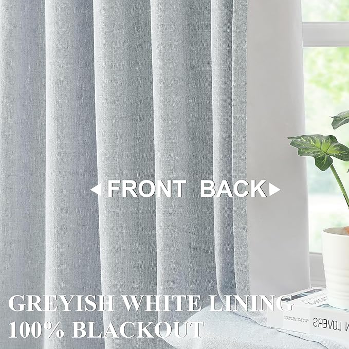 Vision Home Blue Fog Pinch Pleated Full Blackout Curtains Linen Blended Room - Image 3