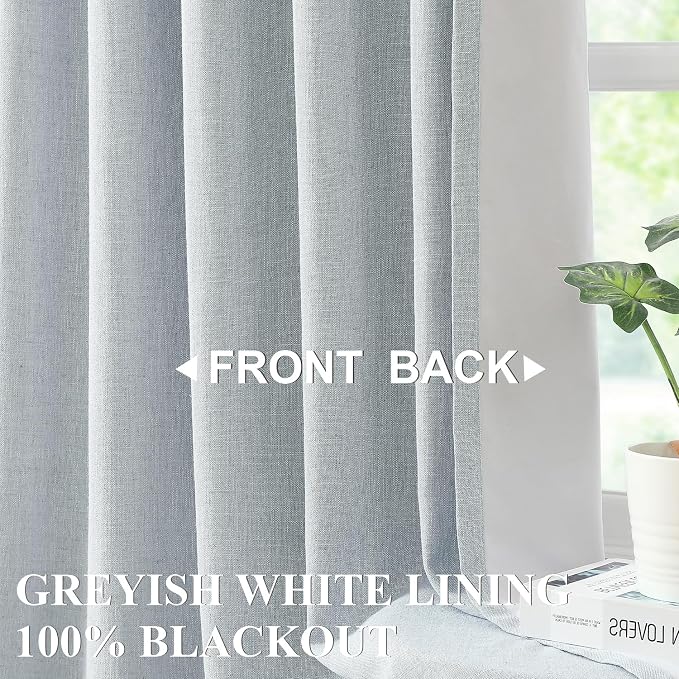 Vision Home Blue Gray Pinch Pleated Full Blackout Curtains Linen Blended Room - Image 2