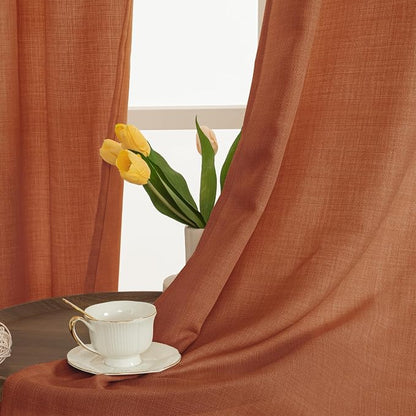 95 Inch Long Terracotta Linen Sheer Curtains - Image 3