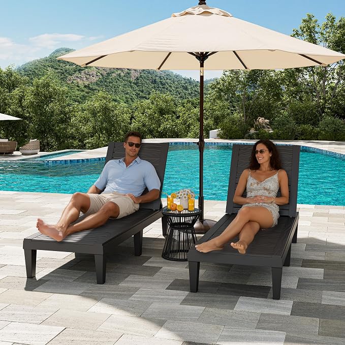 Outdoor Chaise Lounge Chairs Set of 4, 5-Position Adjustable Tanning Lounge - Image 5