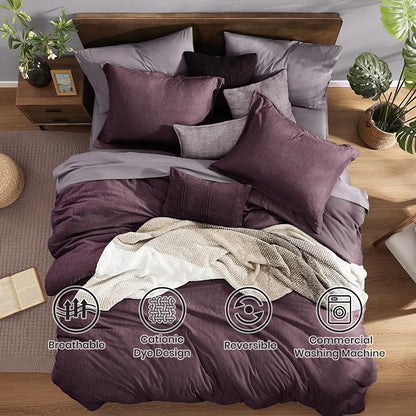 Monbix Super King Comforter Set, Italian Plum Cationic Dyeing Bedding Set - Image 2
