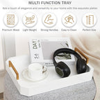 Decorative Acacia Wood Ottoman Tray - Coffee Table Tray - Breakfast, Party, Drinks, Snack, Liquor Serving Platter - Farmhouse to Modern - Brass Handles (Moonlight White)