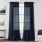 Navy Blue Linen Curtains for Living Room 2 Panels Set Extra Long Back Tab Light by Nanspring