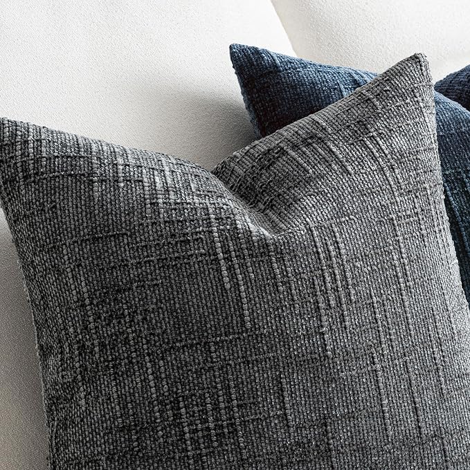 MIULEE Chenille Textured Throw Pillow Covers Dark Grey 18x18 Set of 2 | Slubby - Image 3