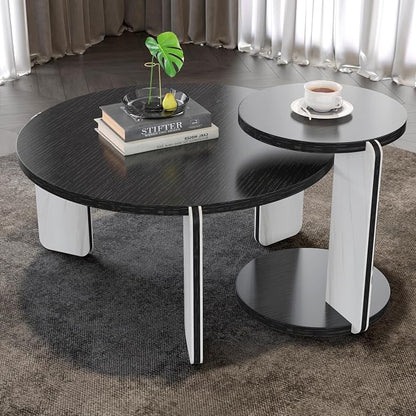 GDFStudio Round Nesting Coffee Table Set of 2, Modern Wooden Accent Side Table by GDFStudio