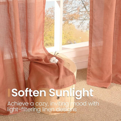 BGment Terracotta Linen Curtains 60 X 84 Inch Length, Wide Semi Sheer Drapes - Image 5