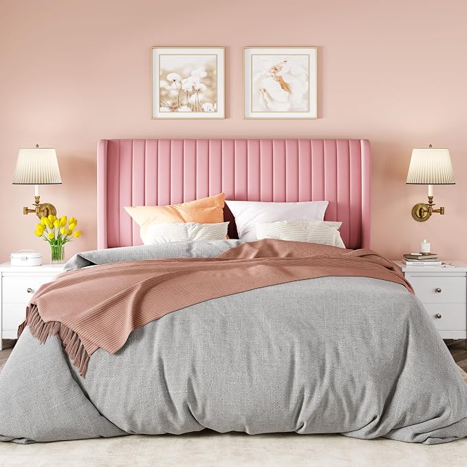 Allewie Queen Size Velvet Bed Frame/Vertical Channel Tufted Wingback - Image 3