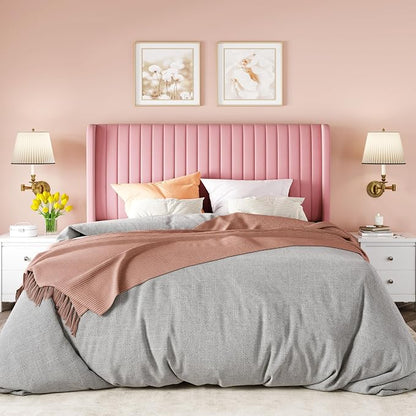 Allewie Queen Size Velvet Bed Frame/Vertical Channel Tufted Wingback - Image 3