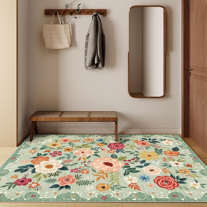 DUKINO 3x5 Area Rug, Floral Washable Rug - Image 6