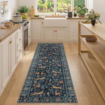 DUKINO 2x7 Runner Rug for Hallway, Washable Kitchen Rugs Non Slip Navy Blue | by DUKINO