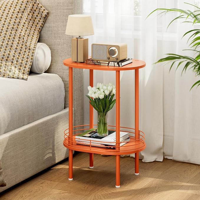 Small Modern Round Side Table Set of 2, 2-Tier Side Tables Living Room - Image 2