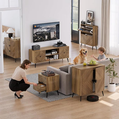 Smuxee Walnut TV Stand with Fluted Diamond Doors, 55.12" Mid Century Modern TV - Image 6