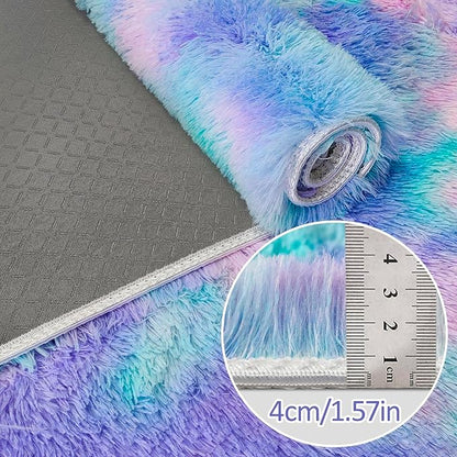 Super Soft Fluffy Living Room Area Rug 2x5 ft Purple Rainbow Tie-Dyed Shaggy - Image 5