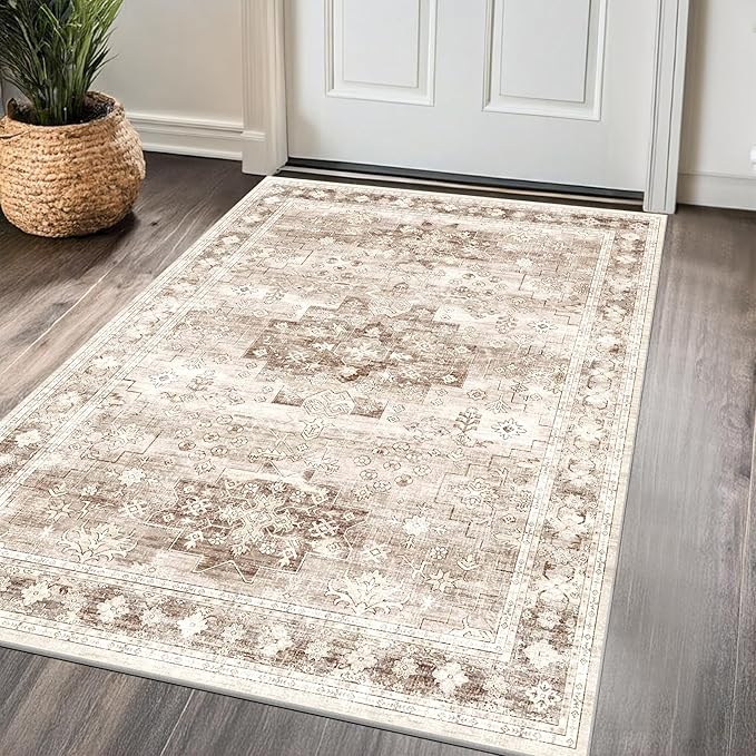 Washable Neutral Farmhouse Large Entryway Rug, 3x6 Area Rugs by HazoHaus