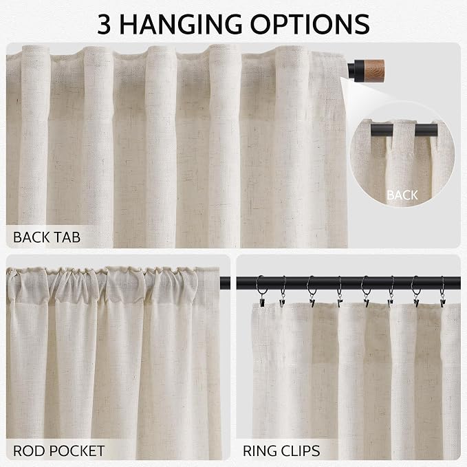 Pearl White Linen Curtains for Living Room 72 Inches Long Luxury Light - Image 2