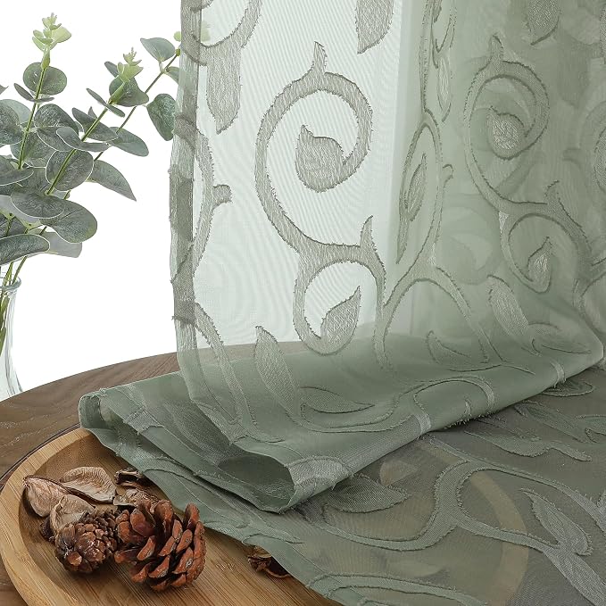 Furman Sage Green Sheer Curtains 54 Inch Length 2 Panels Set - Image 7
