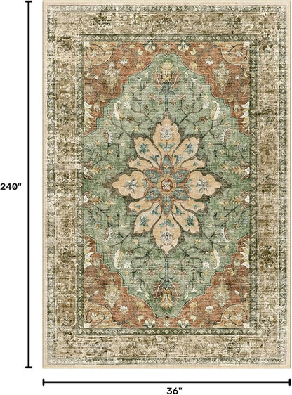 RELEANY Washable Area Rug, Runner 3'x20', Brick/Brown/Green | Non-Slip - Image 2